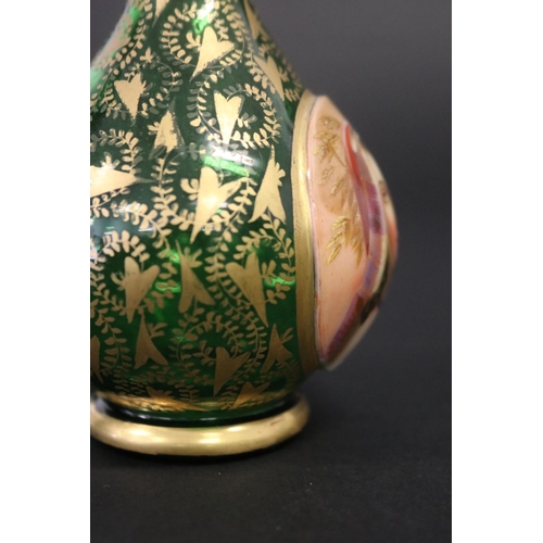 7 - Fine Antique 19th century Bohemian green glass & gilt highlighted vase, with central applied circula... 