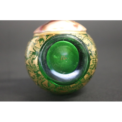 7 - Fine Antique 19th century Bohemian green glass & gilt highlighted vase, with central applied circula... 