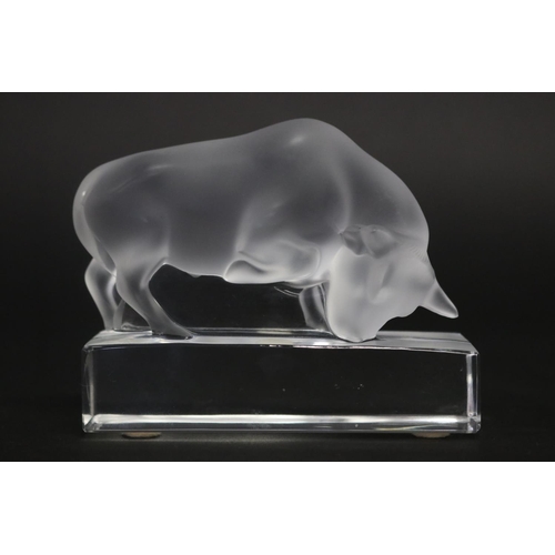 Lalique France bull paperweight, signed to base, approx 9cm H x 11cm L