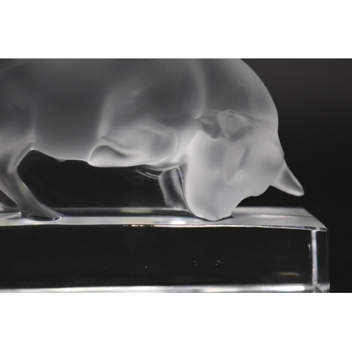 19 - Lalique France bull paperweight, signed to base, approx 9cm H x 11cm L