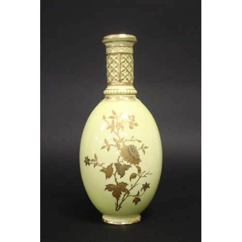 22 - Antique Royal Crown Derby yellow ground vase, with gilt highlighted floral decoration, marked to bas... 