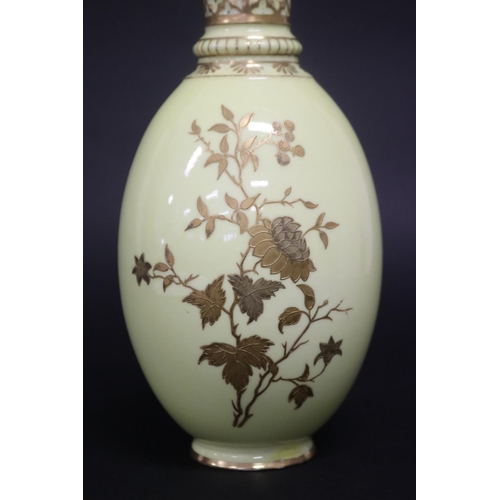 22 - Antique Royal Crown Derby yellow ground vase, with gilt highlighted floral decoration, marked to bas... 