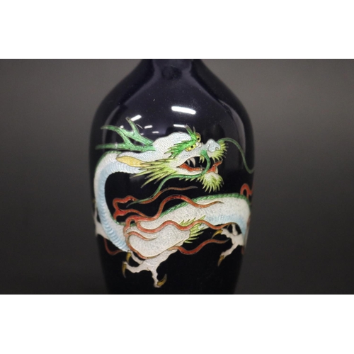 24 - Very fine Japanese Ginbari cloisonne three claw dragon motif vase, deep royal blue ground, ground, 1... 