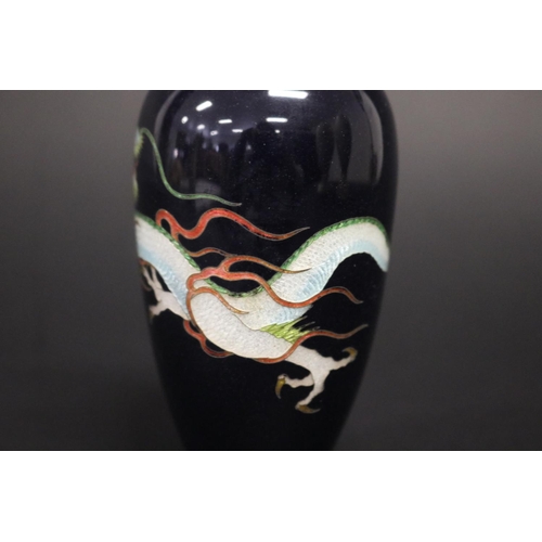 24 - Very fine Japanese Ginbari cloisonne three claw dragon motif vase, deep royal blue ground, ground, 1... 