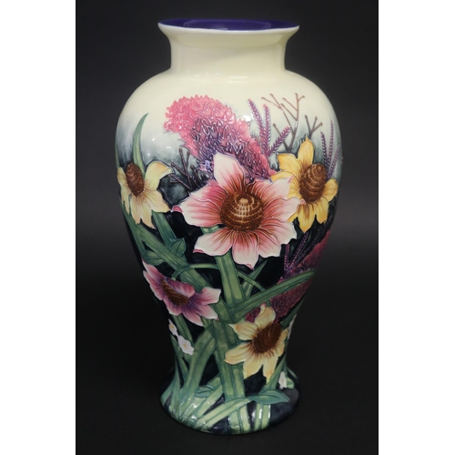 33 - Moorcroft style baluster shape vase (Old Tupton ware sticker to base), approx 37cm H