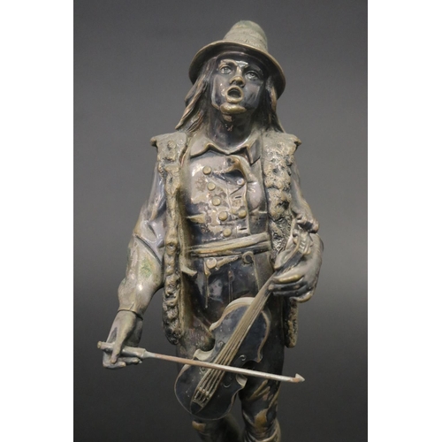 35 - Antique French Auguste Louis LALOUETTE (1826-1883) silvered bronze figure of a male violin player, i... 