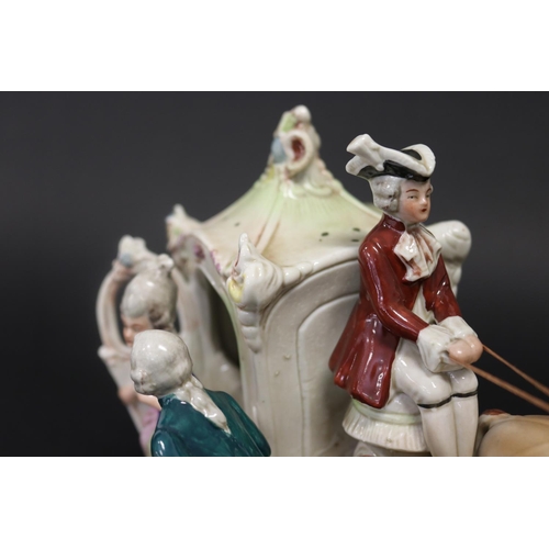 57 - Continental porcelain figure group of carriage & horses, crossed sword mark to base, approx 20cm H x... 