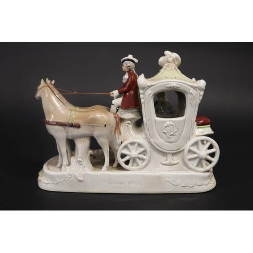 57 - Continental porcelain figure group of carriage & horses, crossed sword mark to base, approx 20cm H x... 