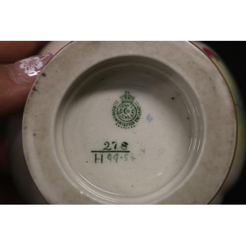 61 - Royal Worcester lidded pot pourri, Sweet pea decoration, 278/H4454. Lid restored. Approx 13cm H