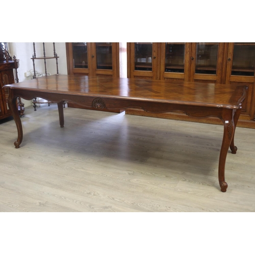 101 - French Louis XV style cherrywood parquetry topped long dining table, approx 76cm H x 148cm W x 100cm... 