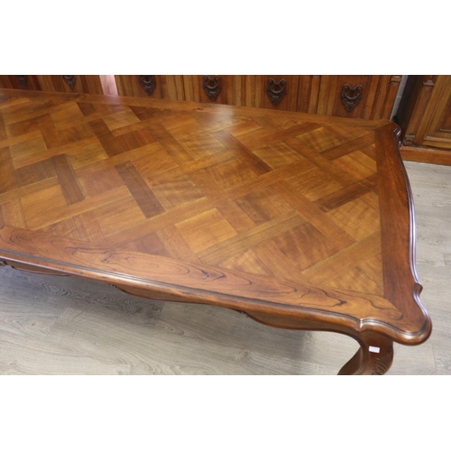 101 - French Louis XV style cherrywood parquetry topped long dining table, approx 76cm H x 148cm W x 100cm... 