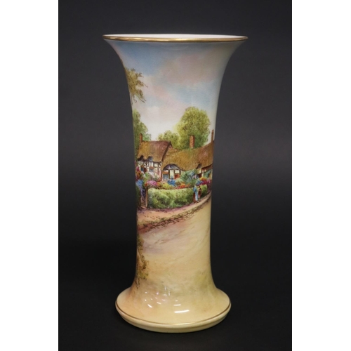 70 - Royal Worcester Anne Hathaways Cottage trumpet vase, signed by Frank R. Rushton (1900 - 1953), G923 ... 