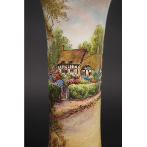 70 - Royal Worcester Anne Hathaways Cottage trumpet vase, signed by Frank R. Rushton (1900 - 1953), G923 ... 