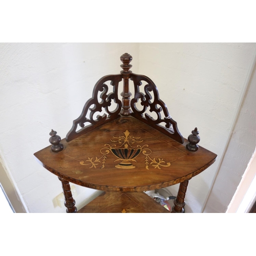 90 - Antique Victorian inlaid whatnot, approx 141cm H x 59cm W