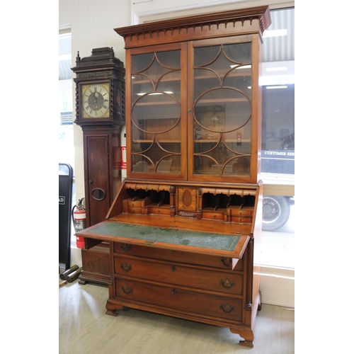 98 - Georgian style bureau bookcase, AF, approx 232cm H x 112cm W x 48cm D.