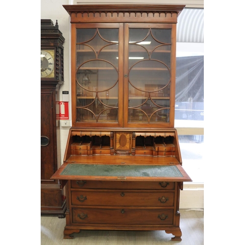 98 - Georgian style bureau bookcase, AF, approx 232cm H x 112cm W x 48cm D.