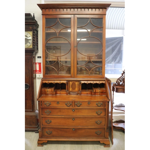 98 - Georgian style bureau bookcase, AF, approx 232cm H x 112cm W x 48cm D.