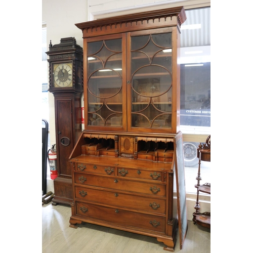 98 - Georgian style bureau bookcase, AF, approx 232cm H x 112cm W x 48cm D.