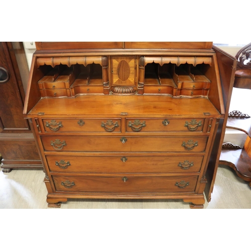 98 - Georgian style bureau bookcase, AF, approx 232cm H x 112cm W x 48cm D.