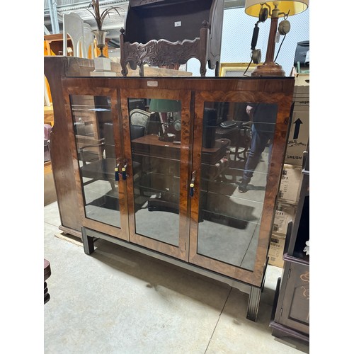 95 - Good Art Deco three door display cabinet, with applied silver presentation plaque, approx 136cm H x ... 