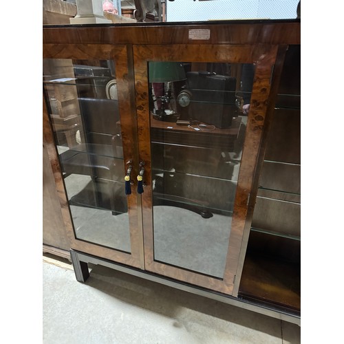 95 - Good Art Deco three door display cabinet, with applied silver presentation plaque, approx 136cm H x ... 