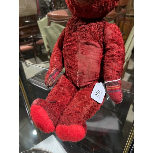 782 - Vintage red plush teddy, much loved