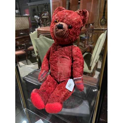 782 - Vintage red plush teddy, much loved