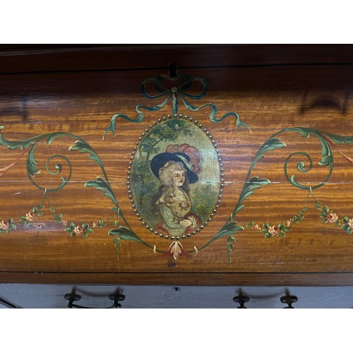 112 - Antique satinwood bureau, hand painted decoration, approx 120cm H x 74cm W x 42cm D