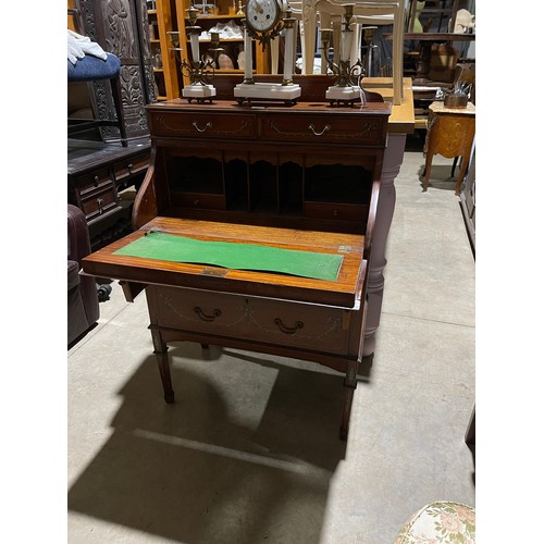 112 - Antique satinwood bureau, hand painted decoration, approx 120cm H x 74cm W x 42cm D