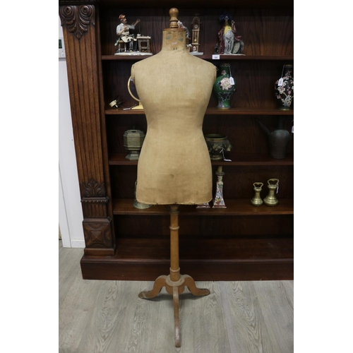 168 - Antique French dressmakers mannequin on tri form base, approx 155cm H