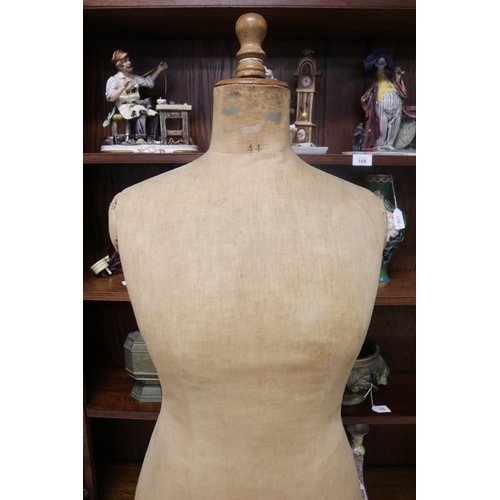 168 - Antique French dressmakers mannequin on tri form base, approx 155cm H