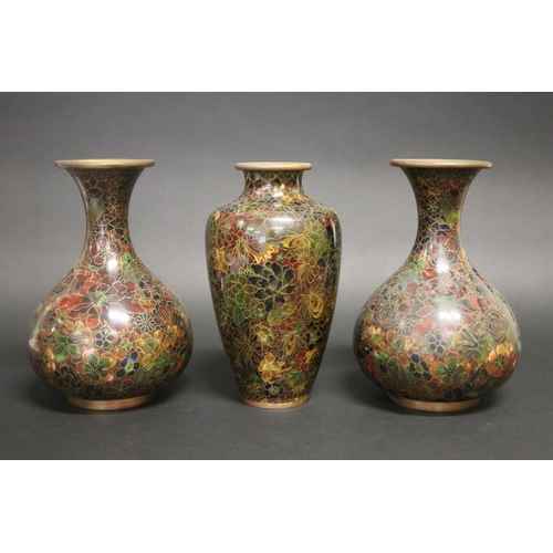 171 - Three autumn tone cloisonné vases, each approx 23cm H (3)