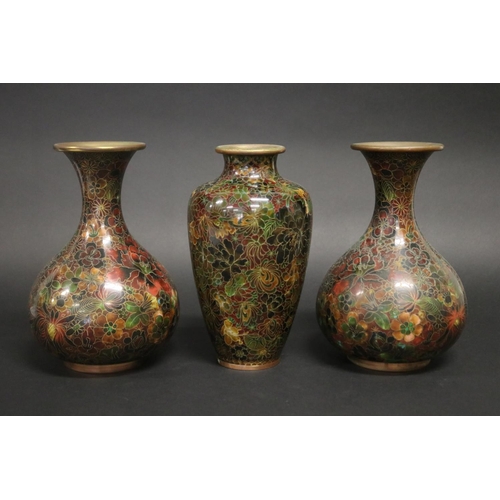 171 - Three autumn tone cloisonné vases, each approx 23cm H (3)