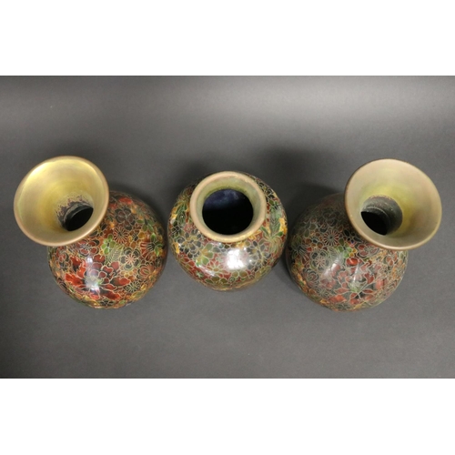 171 - Three autumn tone cloisonné vases, each approx 23cm H (3)