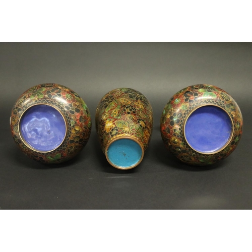 171 - Three autumn tone cloisonné vases, each approx 23cm H (3)