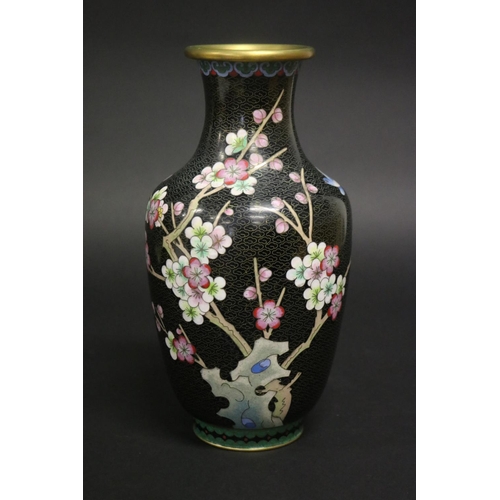 176 - Cloisonne vase, decorated with cherry blossoms & bird, approx 26cm H