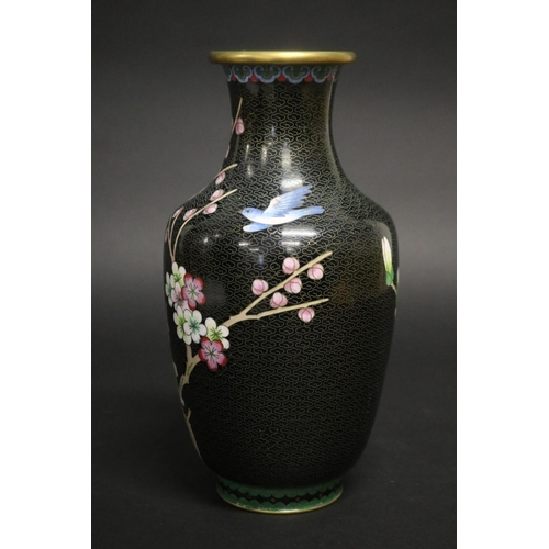 176 - Cloisonne vase, decorated with cherry blossoms & bird, approx 26cm H