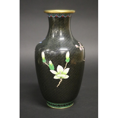 176 - Cloisonne vase, decorated with cherry blossoms & bird, approx 26cm H