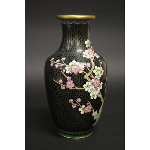 176 - Cloisonne vase, decorated with cherry blossoms & bird, approx 26cm H