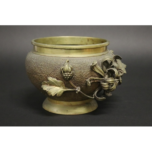 178 - Asian Cast brass jardinière with raised flower decoration, approx 14cm H