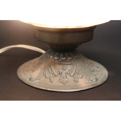 190 - Milk glass lamp with rose decoration, approx 48cm H