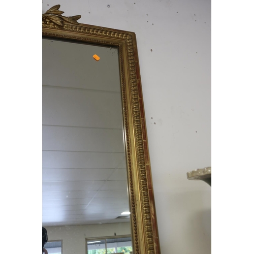 359 - Antique French Louis XV style salon mirror, damages to crest, 168cm x 110cm