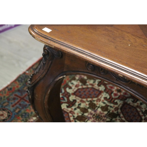 392 - French Louis XV style parquetry topped dining table, with well carved cabriole legs, approx 77cm H x... 