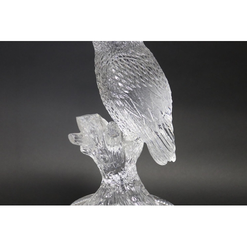 113 - Rare custom made Fred Curtis Waterford crystal owl figure on wooden base, signed Fred Curtis Waterfo... 