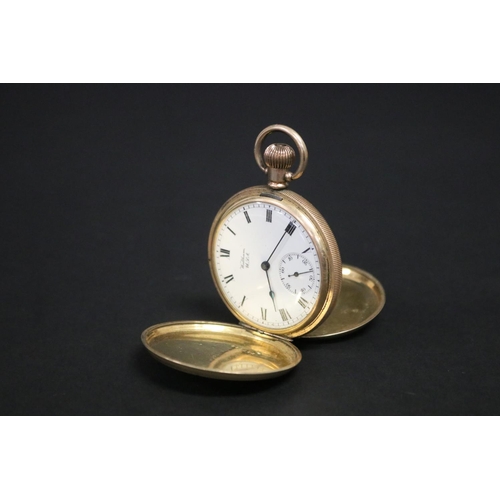 116 - Antique Waltham USA full hunter keyless pocket watch, sub second dial, engraved presentation to inne... 