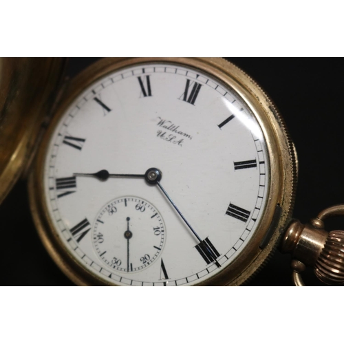 116 - Antique Waltham USA full hunter keyless pocket watch, sub second dial, engraved presentation to inne... 