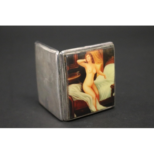 118 - Nude covered sterling silver cigarette case, marked for Birmingham 1936, approx 7cm x 6.5cm