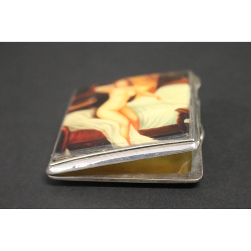 118 - Nude covered sterling silver cigarette case, marked for Birmingham 1936, approx 7cm x 6.5cm