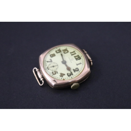 119 - Antique 1920's Omega gold wrist watch, sub section dial, number 6485532, engraved to back cover K M ... 