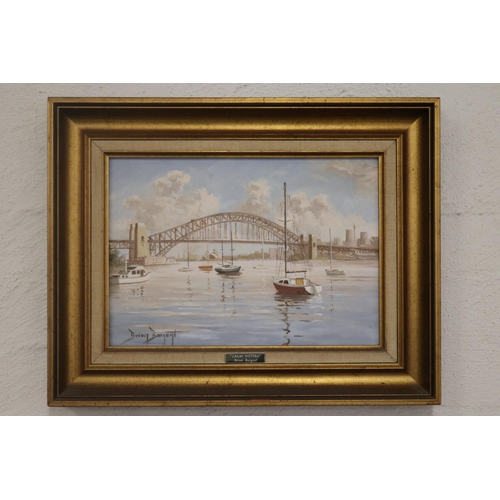 369 - Brian Charles Baigent (1929-2000) Australia, calm waters, Sydney harbour, oil on board, signed lower... 